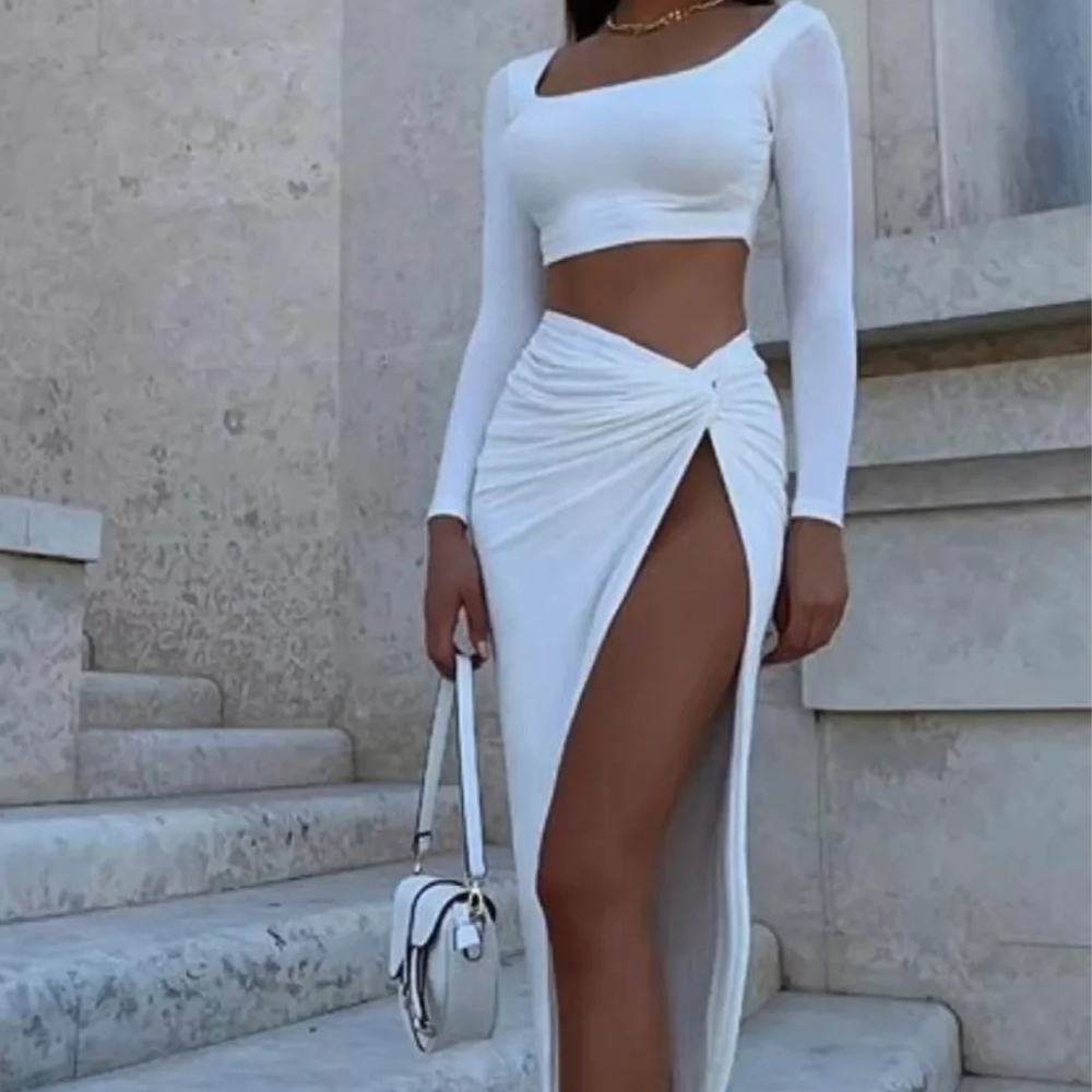 2 PieceHot Miami Styles White Maxi Wrap Skirt Size Small
